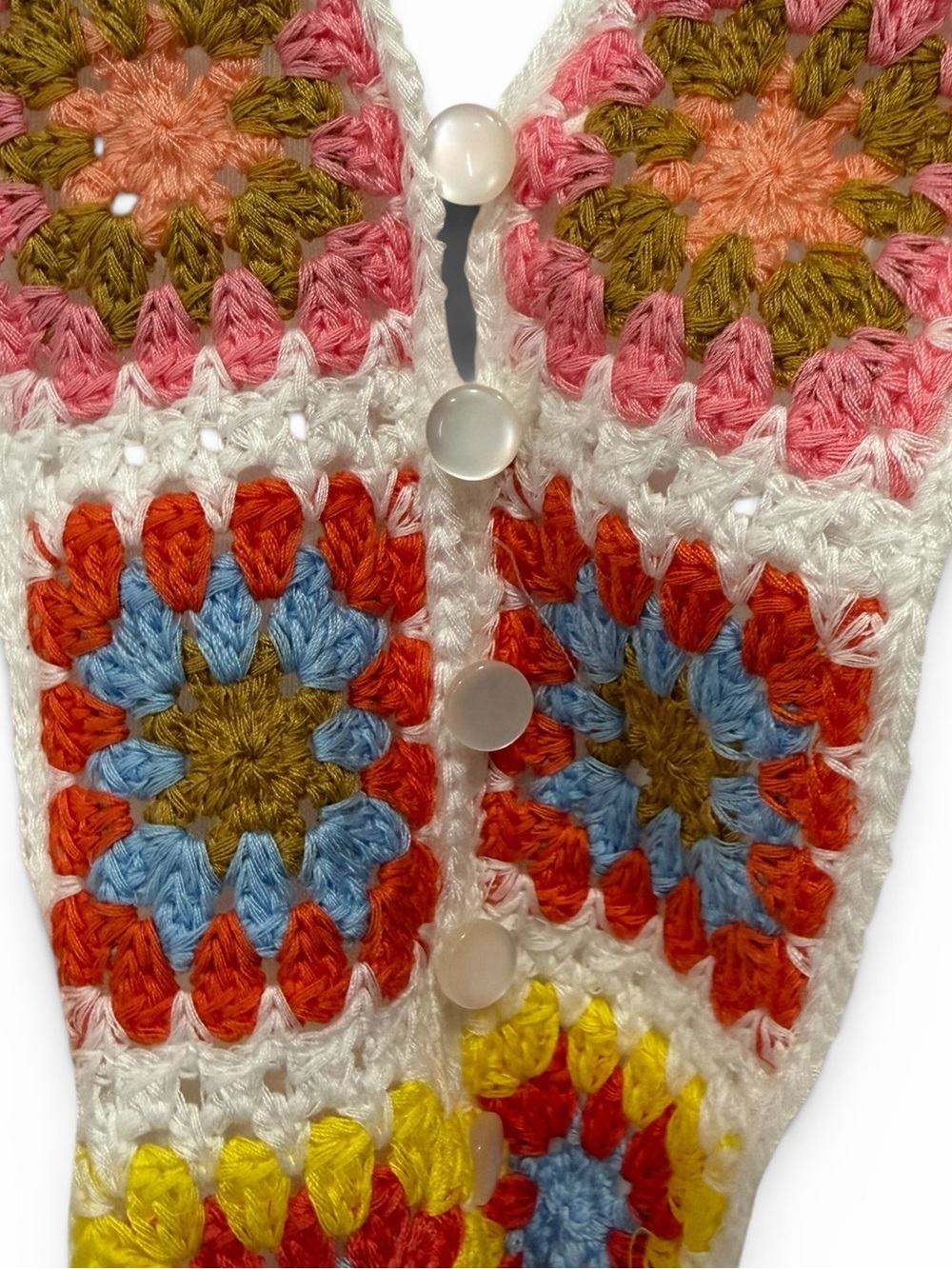 J Gee White Boho Tiered Maxi Dress with Colorful Granny Square Crochet Trim - Picture 7 of 10